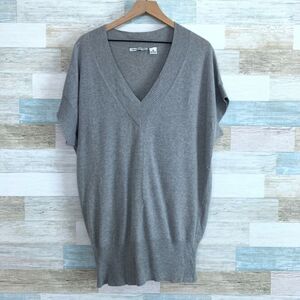 Autumn Cashmere Oversized Dolman Tunic Sweater Gray V Neck Ribbed Hem Womens XS